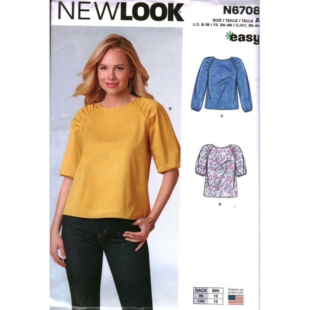 New Look N6708 Sewing Pattern Misses Raglan Sleeve Tops Sizes 6-18 Easy Uncut